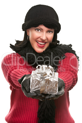 Pretty Young Woman Offering Holiday Gift