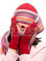 Attractive Woman With Colorful Scarf Over Eyes