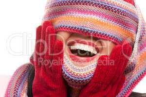 Attractive Woman With Colorful Scarf Over Eyes