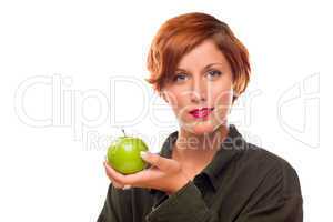 Pretty Young Woman Holding Green Apple