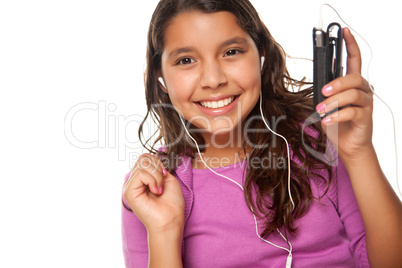 Pretty Hispanic Girl Listening and Dancing to Music