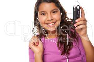 Pretty Hispanic Girl Listening and Dancing to Music