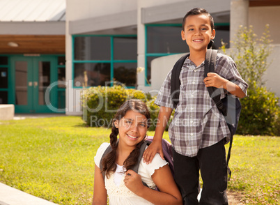 Cute Hispanic Brother and Sister Ready for School