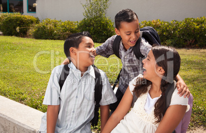 Cute Brothers and Sister Talking, Ready for School