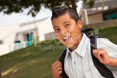 Happy Young Hispanic Boy Ready for School