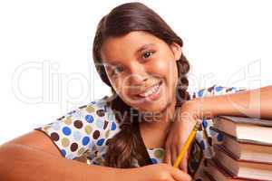 Pretty Smiling Hispanic Girl Studying