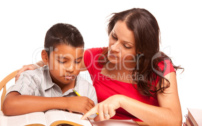 Attractive Hispanic Mother and Son Studying