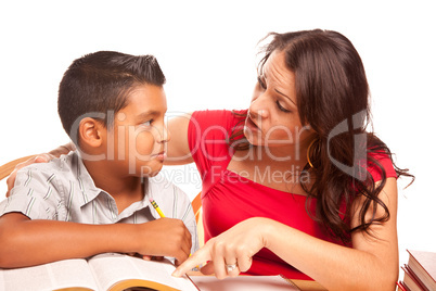 Attractive Hispanic Mother and Son Studying