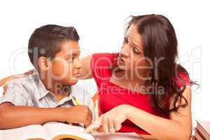 Attractive Hispanic Mother and Son Studying