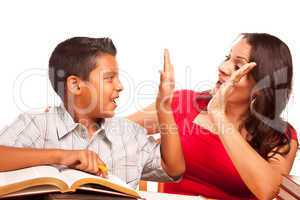 Attractive Hispanic Mother and Son Studying