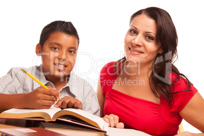 Attractive Hispanic Mother and Son Studying