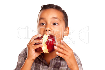 Adorable Hispanic Boy Eating a Large Red Apple