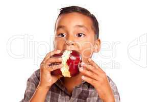 Adorable Hispanic Boy Eating a Large Red Apple