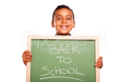 Cute Hispanic Boy Holding Chalkboard with Back to School