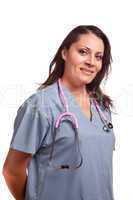 Female Hispanic Doctor or Nurse on White