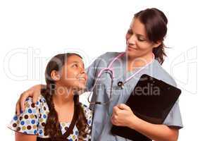 Pretty Hispanic Girl and Female Doctor Isolated