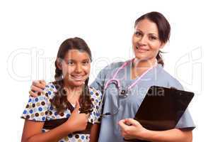 Pretty Hispanic Girl and Female Doctor Isolated