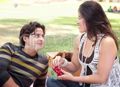 Attractive Hispanic Couple Having a Picnic in the Park