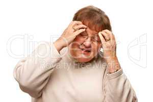 Senior Woman with Aching Head on White