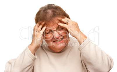 Senior Woman with Aching Head on White