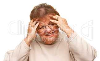 Senior Woman with Aching Head on White