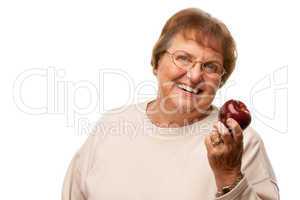 Attractive Senior Woman with Red Apple.