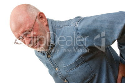 Senior Man with Hurting Back on White