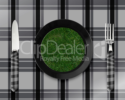 green grass on black plate