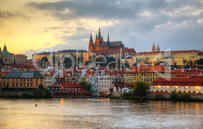 Overview of old Prague from Charles bridge side