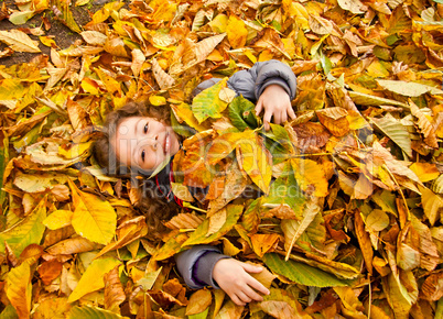 Little Girl Playing With Autumn Leaves