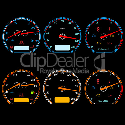 Set of car speedometers for racing design. vector illustration