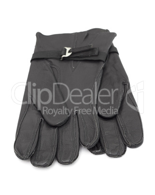 Pair of black men's leather gloves isolated on white.