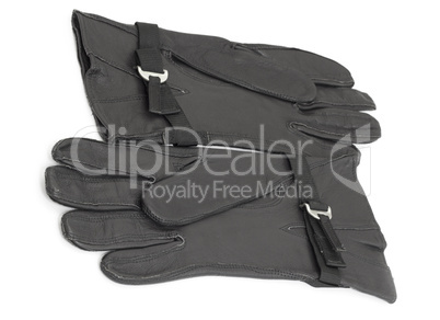 pair black of leather gloves isolated on white