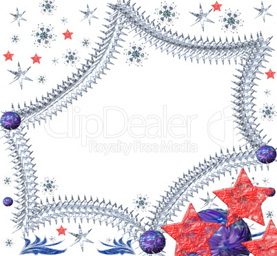 Festive scope from stars with snowflakes on a white background