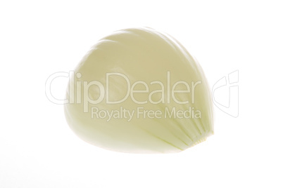 halved onion on white background