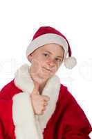boy as Santa Claus with thumb up