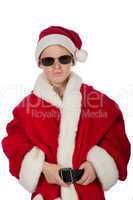 boy as Santa Claus with sunglasses