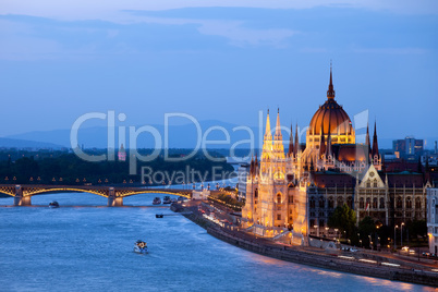 Parliament Building in Budapest at Evening