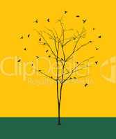 Leafless tree with birds silhouettes
