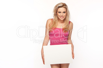 Woman in lingerie with a blank board