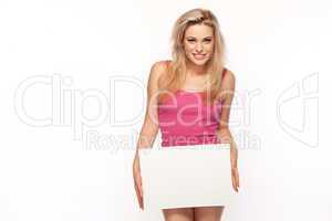 Woman in lingerie with a blank board