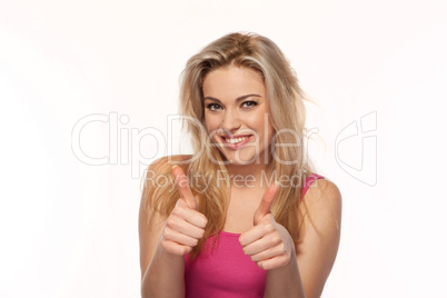 Beautiful blonde giving a thumbs up gesture