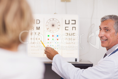 Doctor doing an eye test on a patient in a hospital