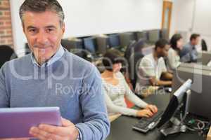 Teacher holding a tablet PC