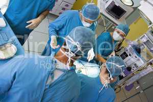 High angle view of a group of surgeons
