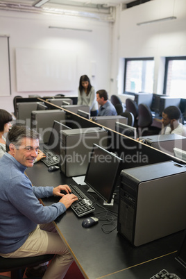 Man in computer class