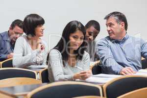 Students talking in lecture