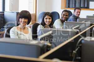 Smiling group in computer class