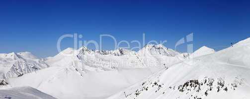 Panorama of snow winter mountains. Caucasus Mountains, Georgia.