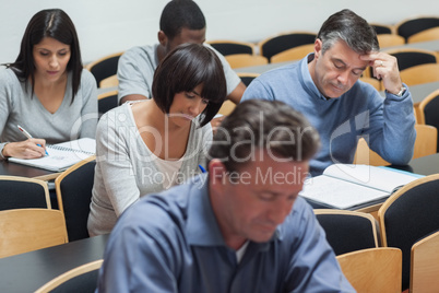 Students working in lecture hall